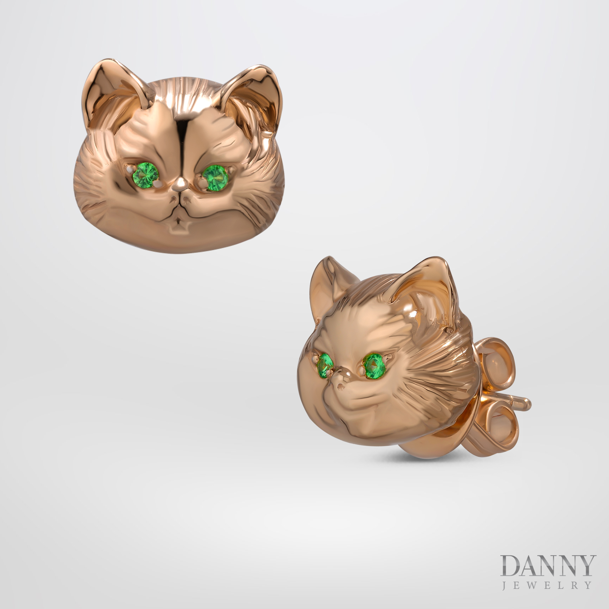 Bông tai Con Mèo đính đá Garnet - Bạc 925 xi vàng hồng - BT0037