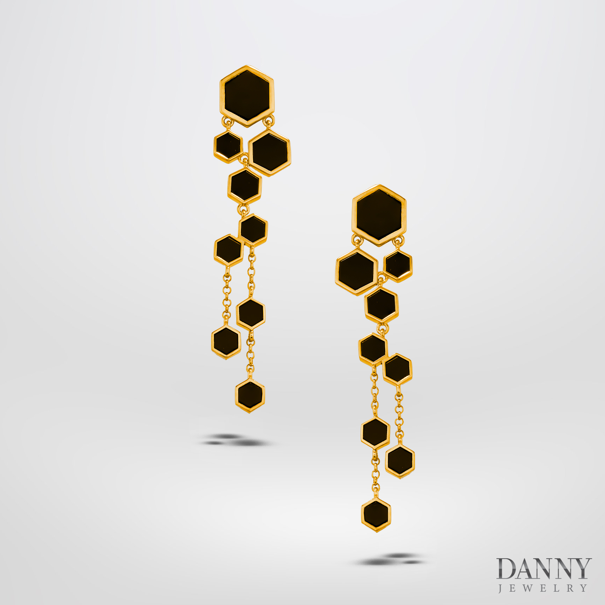 Bông Tai Nữ Danny Jewelry Bạc 925 Hình Lục Giác Đính Đá Onyx Xi Vàng  - BT0040