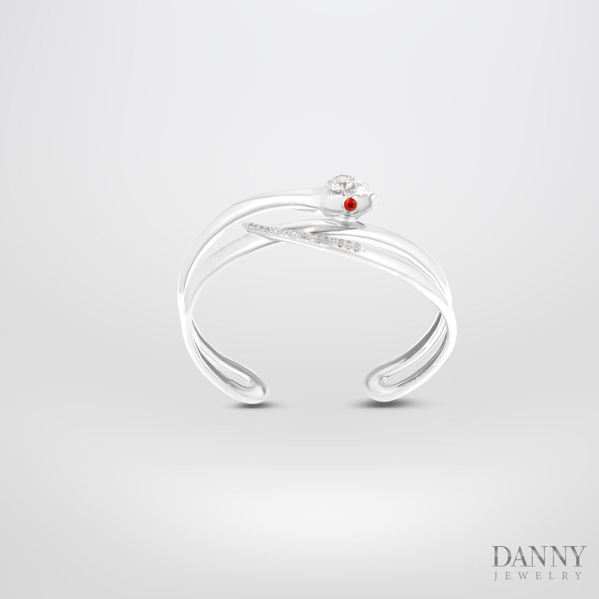 Vòng tay Con Rắn đính đá Sapphire 0.16 Cts và đá Cz, Bạc 925 xi Rhodium - LT011