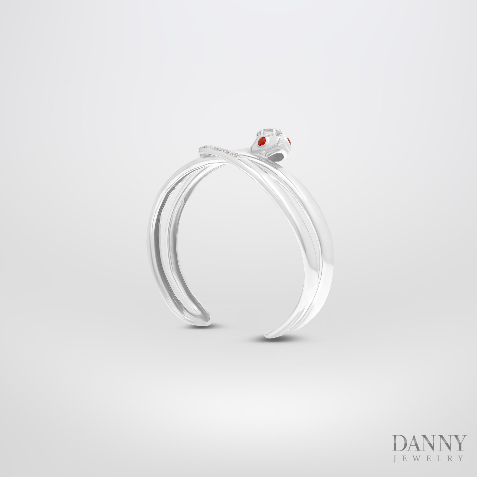 Vòng tay Con Rắn đính đá Sapphire 0.16 Cts và đá Cz, Bạc 925 xi Rhodium - LT011