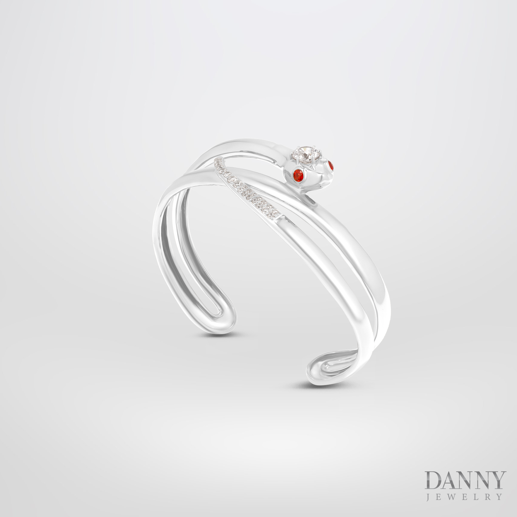 Vòng tay Con Rắn đính đá Sapphire 0.16 Cts và đá Cz, Bạc 925 xi Rhodium - LT011