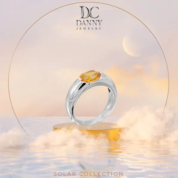 Nhẫn bạc 925 -  Gắn đá Citrine thiên nhiên -  xi Rhodium - Solar:The Saturn - KI2GH001