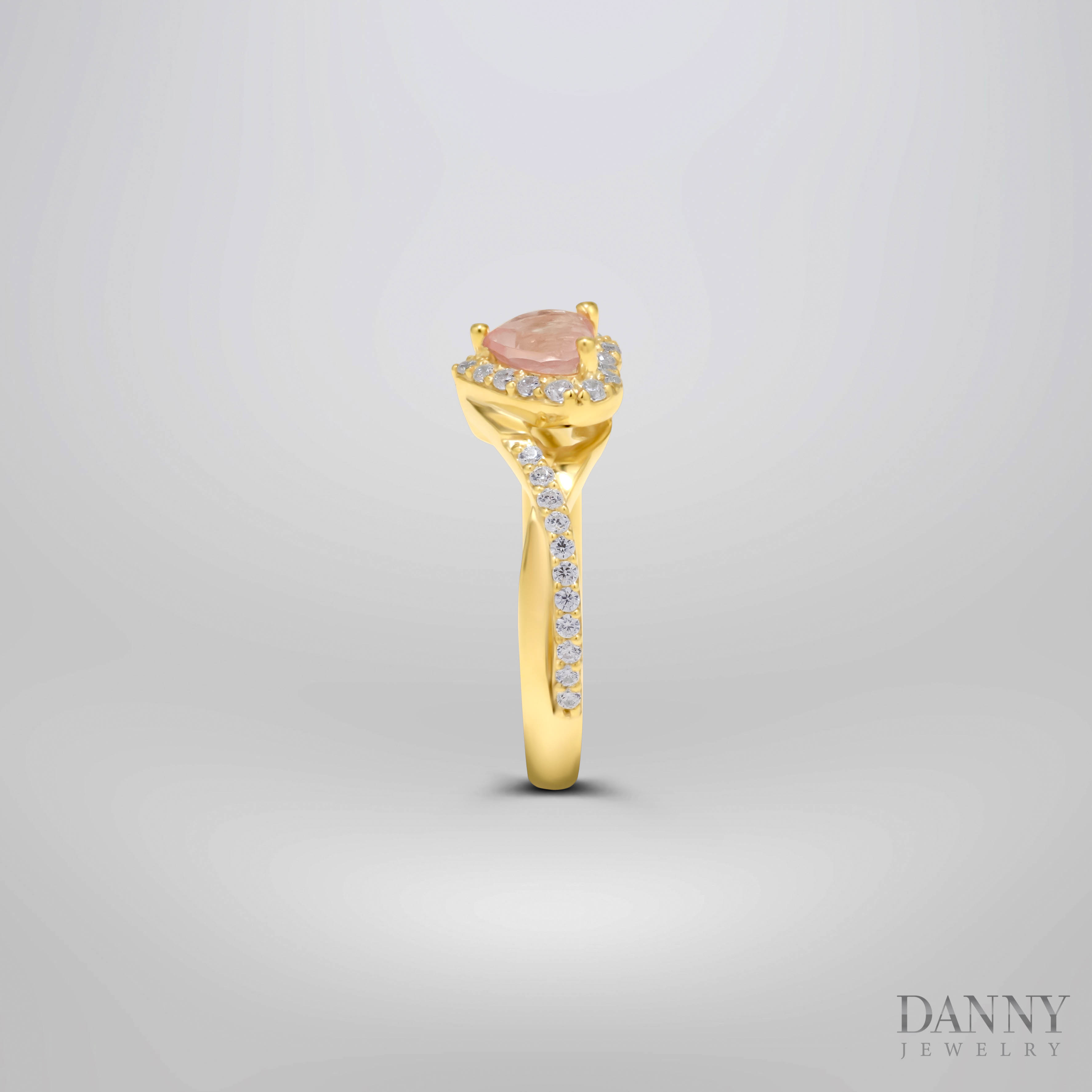 Nhẫn nữ gắn đá Rose Quartz trái tim, Bạc 925, Xi vàng 18k - N0032