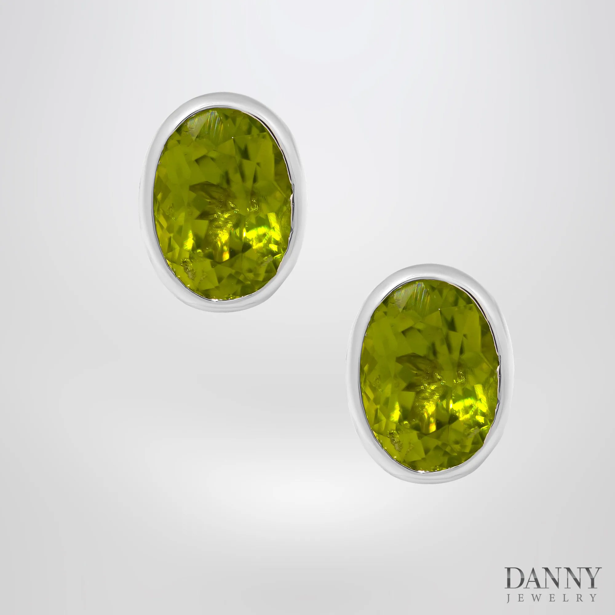 Phụ kiện đá Peridot đính nhẫn - Bạc 925 xi Rhodium - PK043